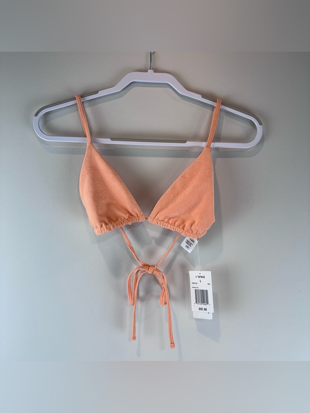 NEW L*Space Orange Terry Cloth Triangle Brittany Bikini Swim Swimming Top Large